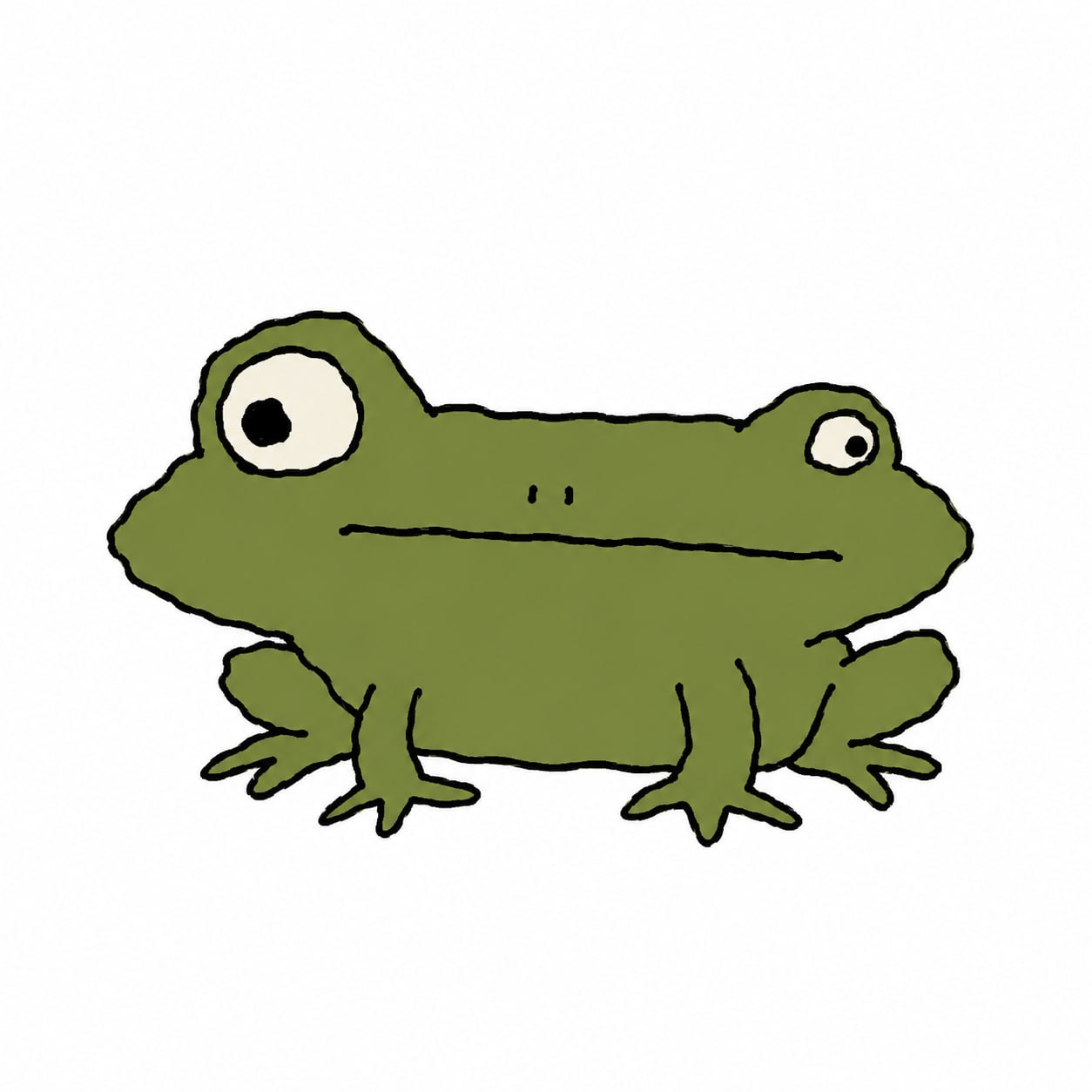 The original FOGGY, a wide olive-green frog with wonderfully uneven eyes
